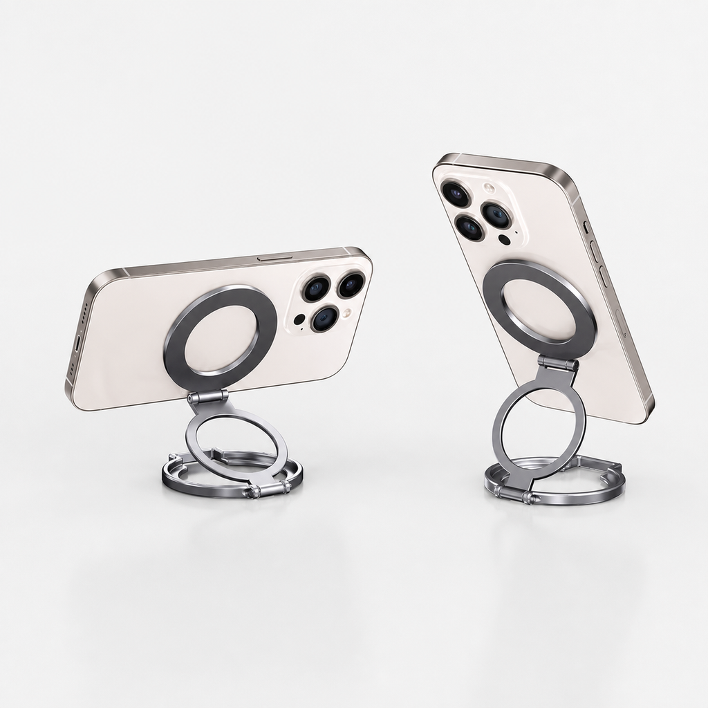 Dual-side magnetic phone mount and stand in Frosted Silver
