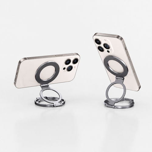 Dual-side magnetic phone mount and stand in Frosted Silver