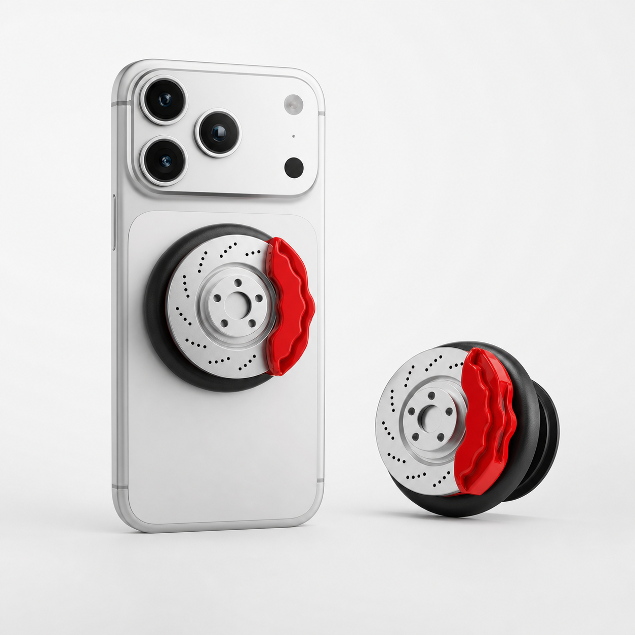 Brake caliper magnetic phone grip and spinner stand in Flame Red