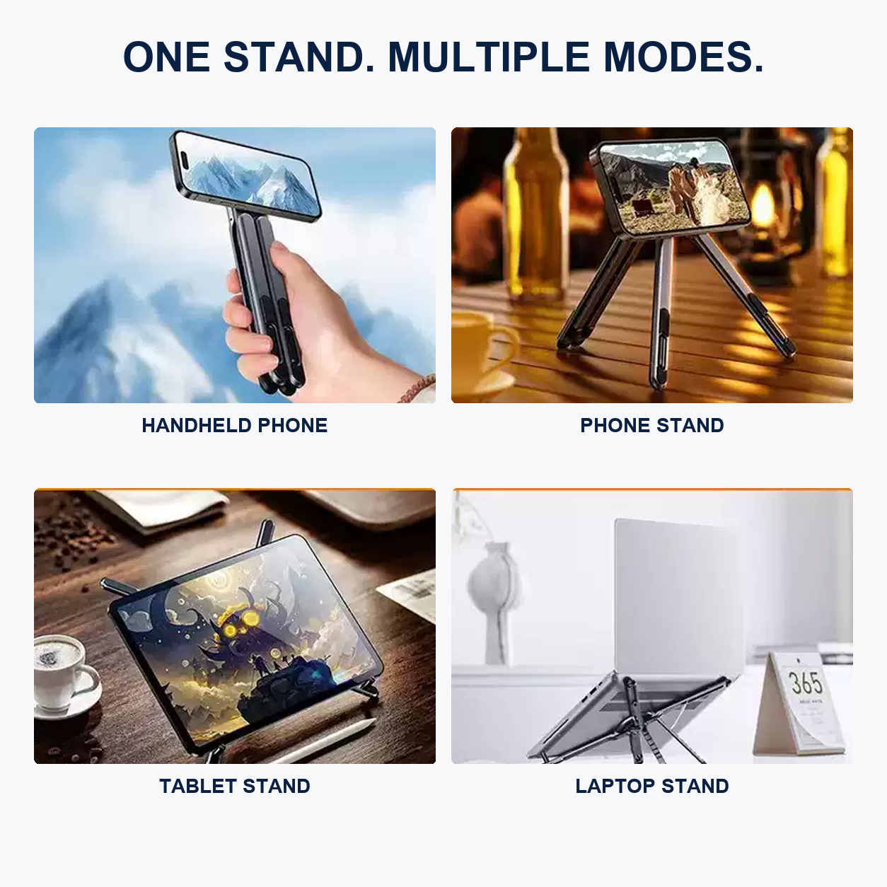 AF102 stand configured for a phone, tablet and laptop
