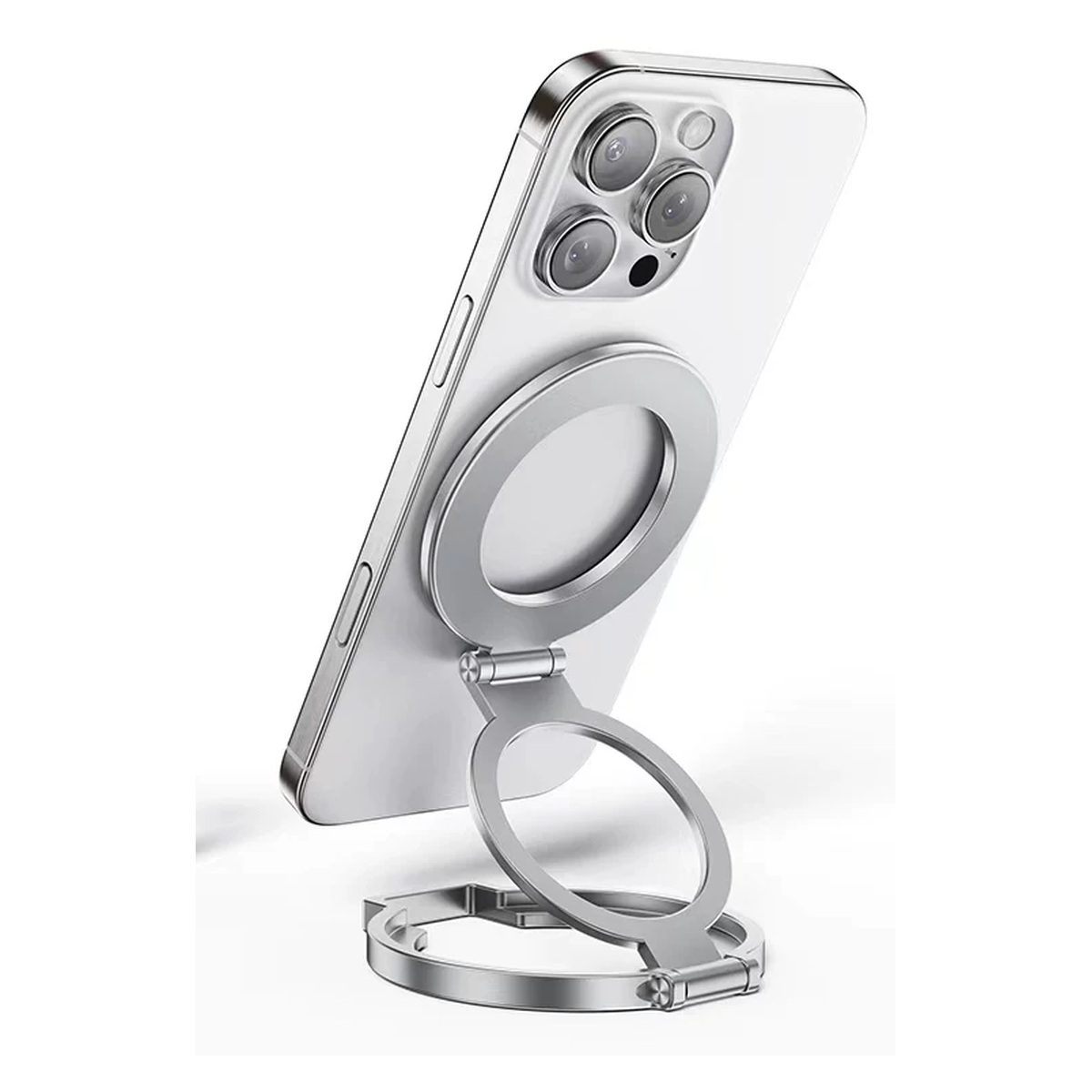 Dual-side magnetic phone mount and stand in Frosted Silver