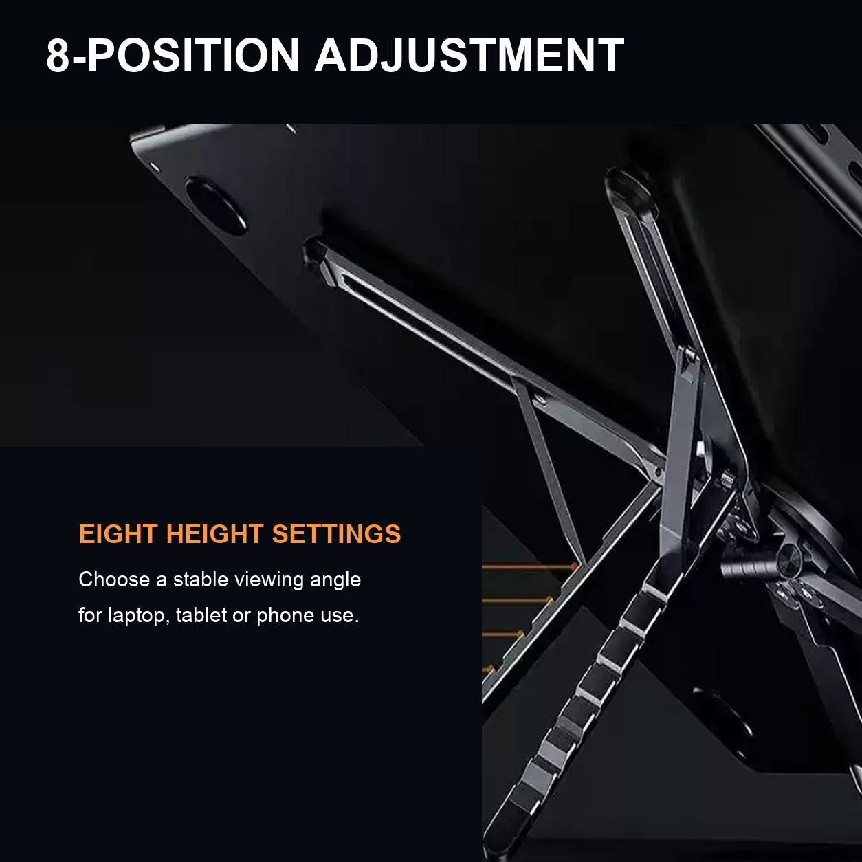 Eight-position adjustable foldable laptop stand