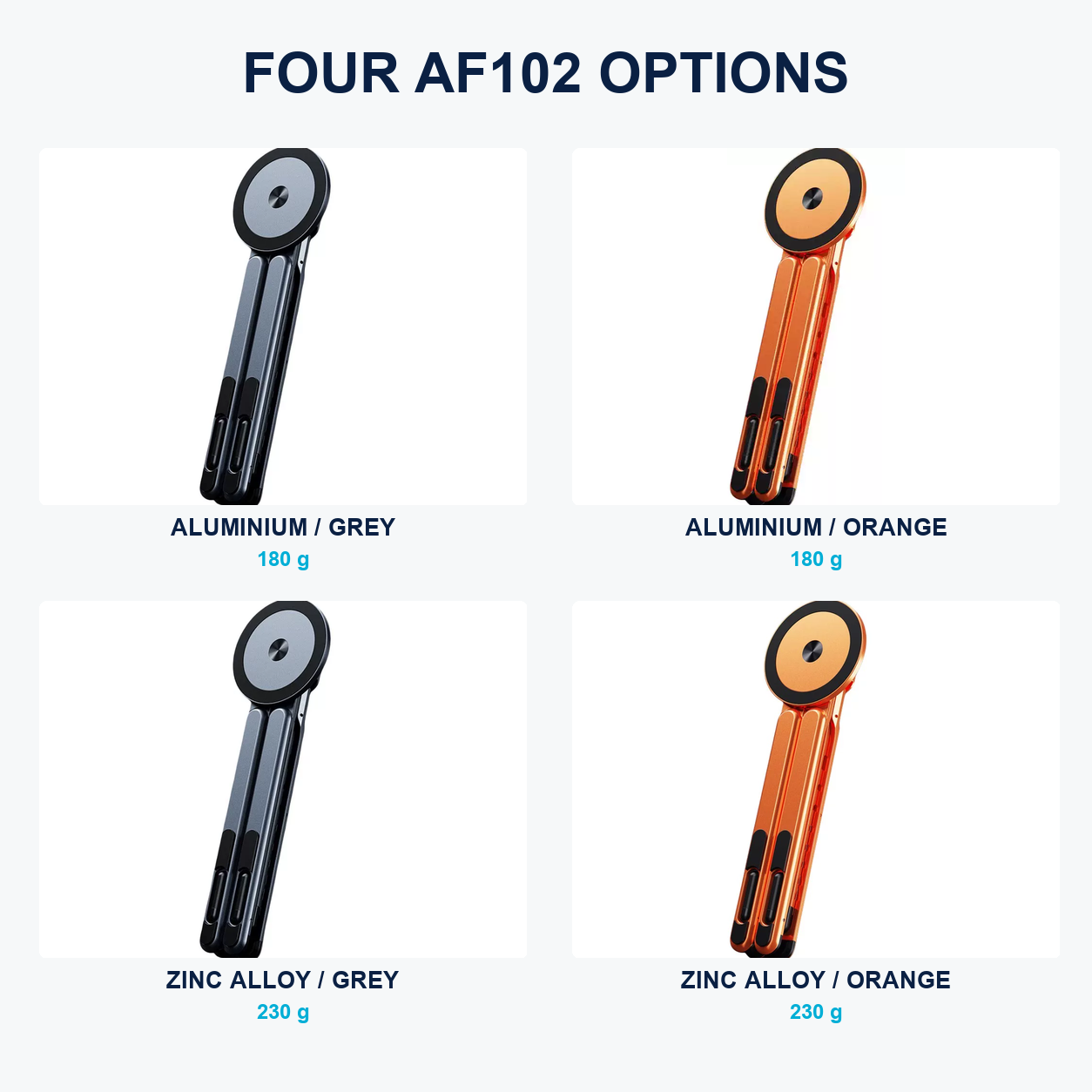AF102 aluminium and upgraded zinc alloy material options