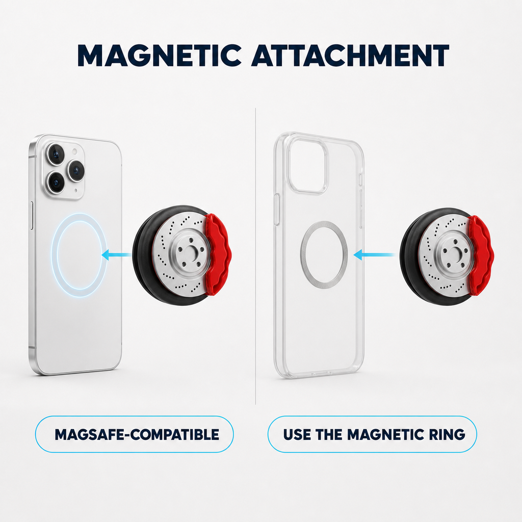 Magnetic phone grip attachment for compatible phones and phone cases