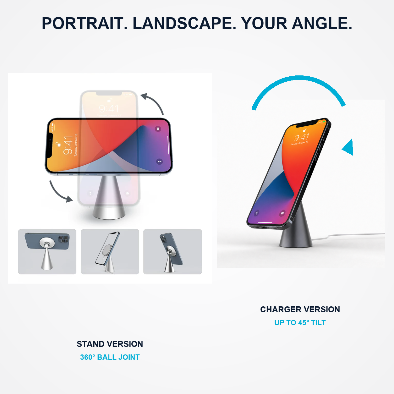 C18 stand 360-degree positioning and charger tilt adjustment