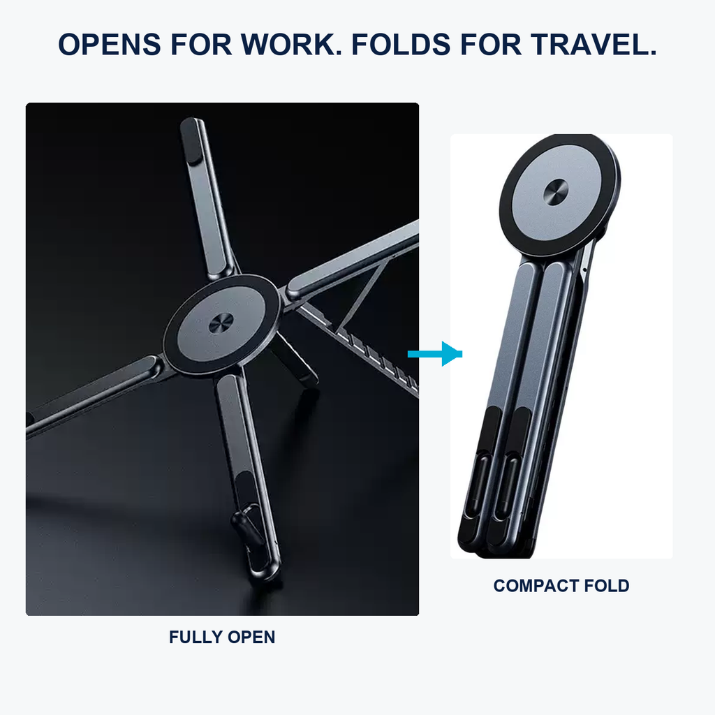 AF102 stand shown fully open and compactly folded