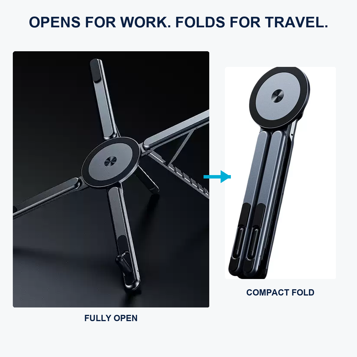 AF102 stand shown fully open and compactly folded