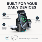 Qi2 3-in-1 charging station compatibility and power input specifications