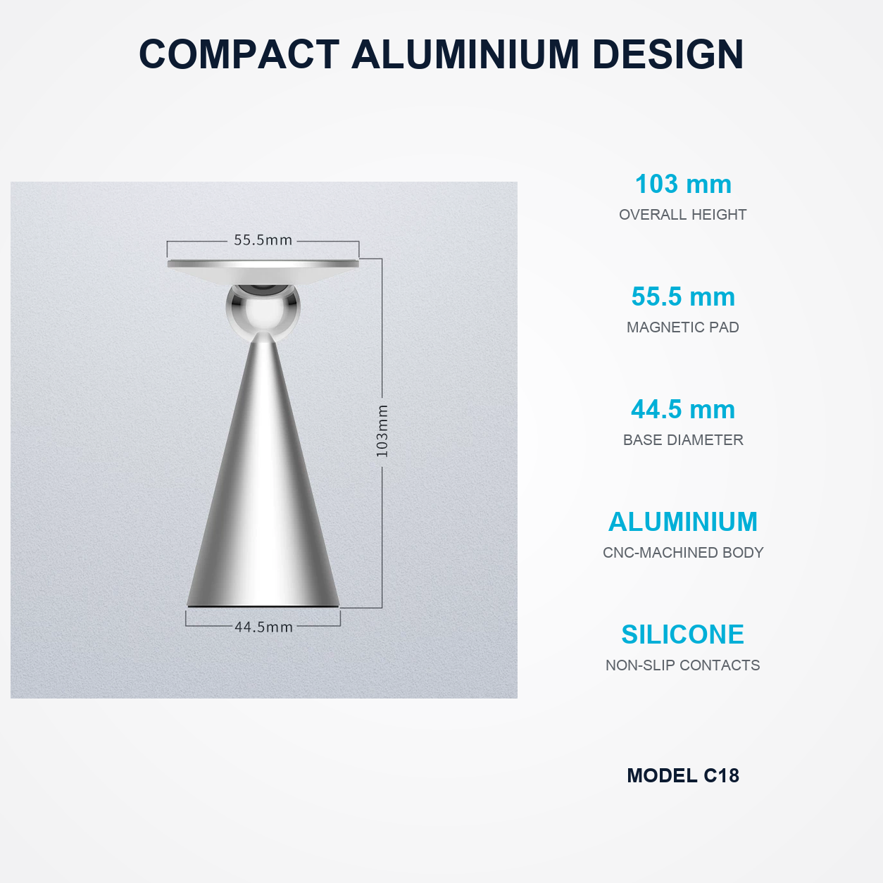 Metalinist C18 aluminium stand dimensions and specifications
