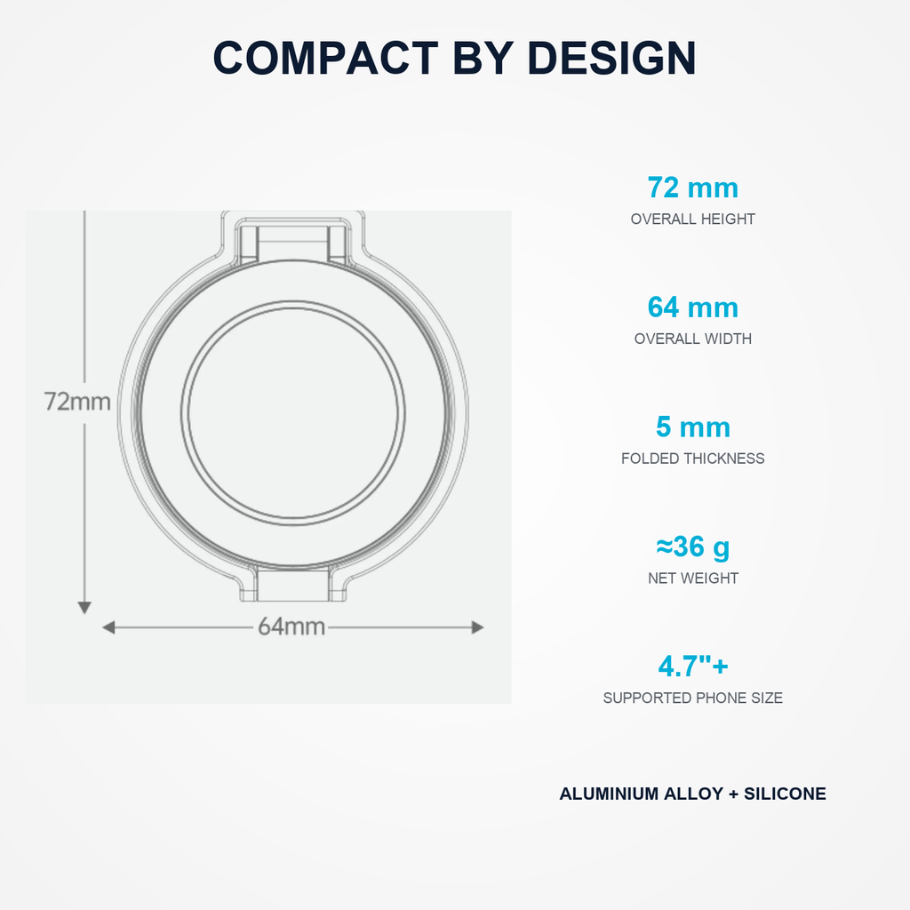 Dual-side magnetic phone stand dimensions and aluminium construction