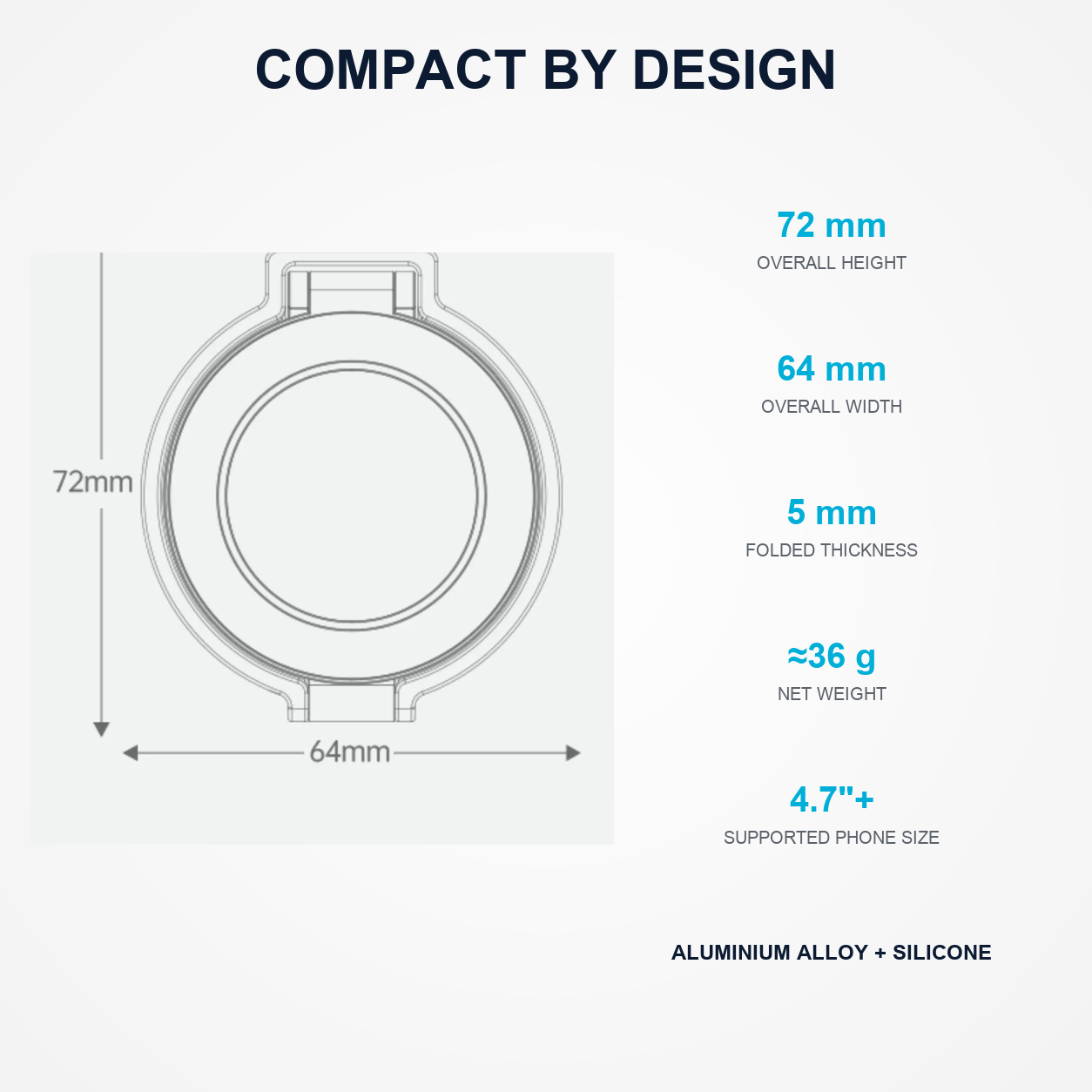 Dual-side magnetic phone stand dimensions and aluminium construction